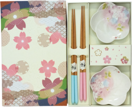 Essstäbchenset mit Dippschalen Sakura