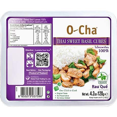 OCHA Thailändisches Basilikum Würfel Süß 120 g ❄️Tiefkühlprodukte ใบโหระพา แช่แข็ง