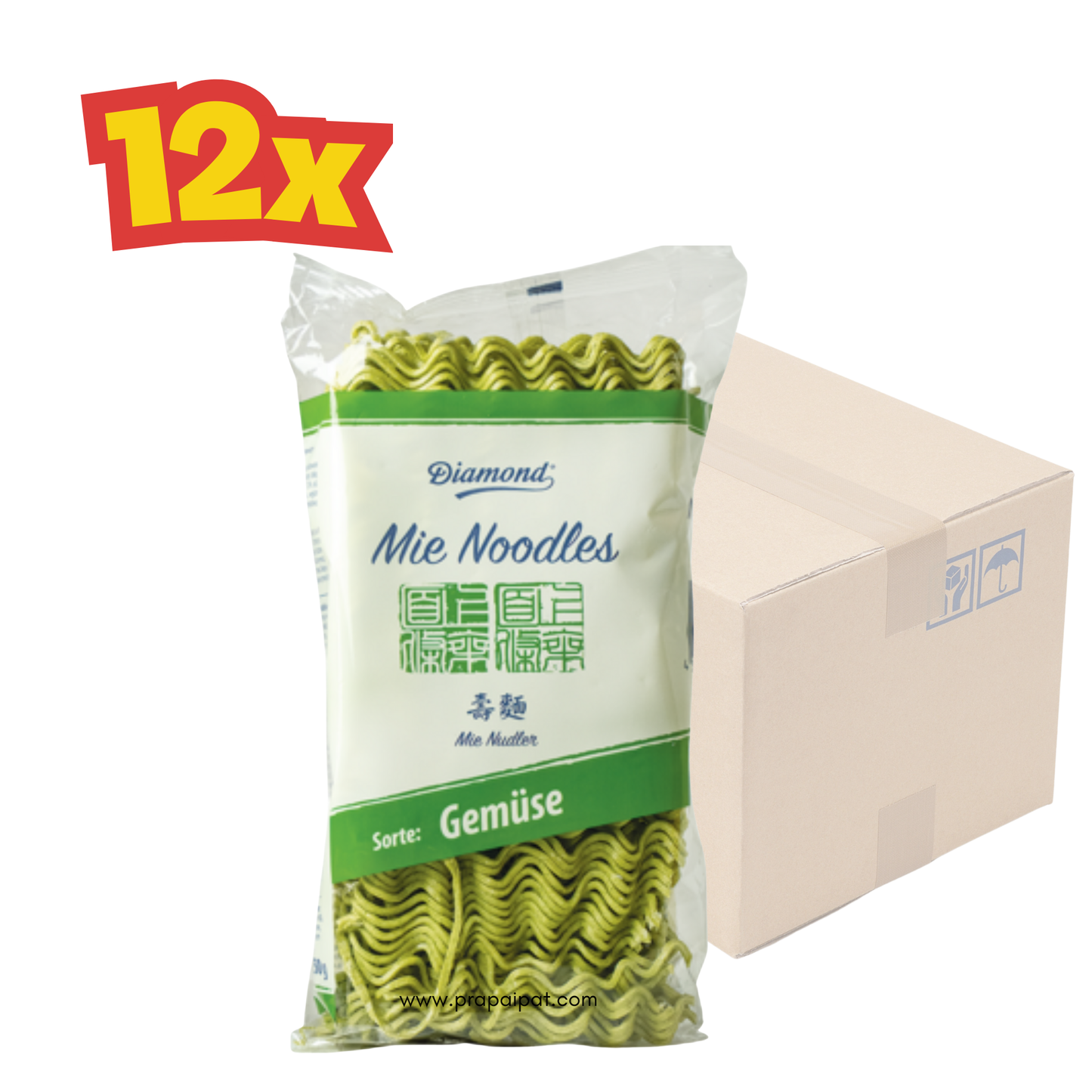 12x DIAMOND Mie Gemüse Nudeln, ohne Ei 250 g บะหมี่ผัก แห้ง