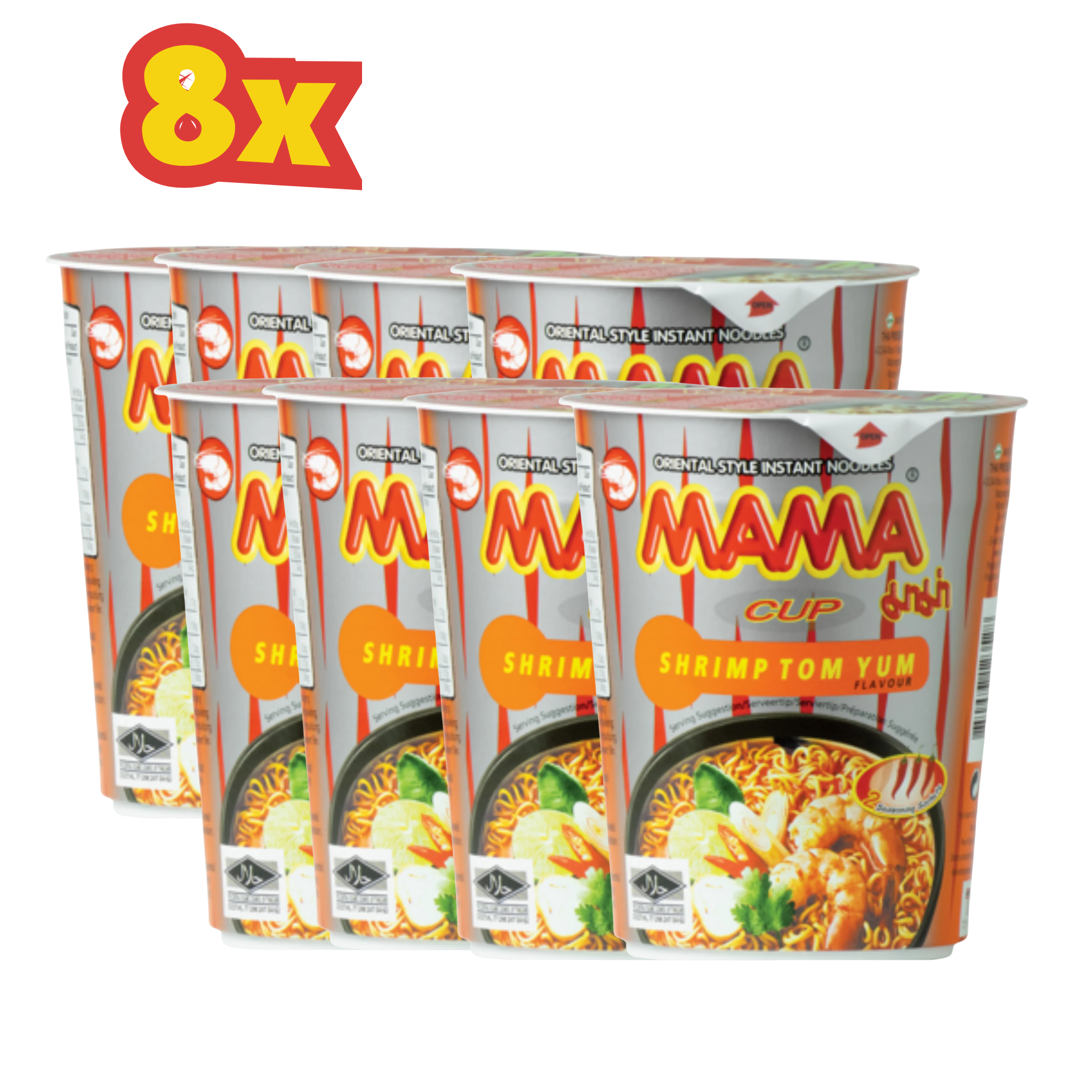 8x MAMA Instant Cup Nudeln Shrimps Tom Yum 70 g