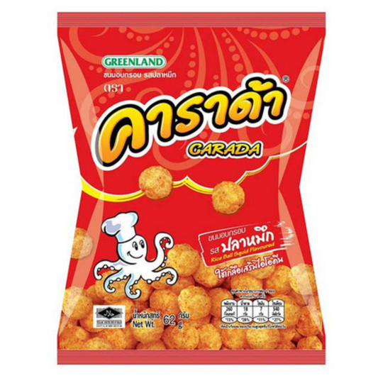 Carada Rice Ball Cuttle Fish 62 g คาราด้า ขนมอบกรอบ รสปลาหมึก Tintenfisch-Geschmack