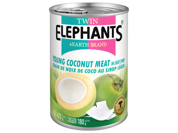 Young Coconut Slices Lightly Sugared Twin Elephants 425 G เนื้อมะพร้าวอ่อนในกระป๋อง