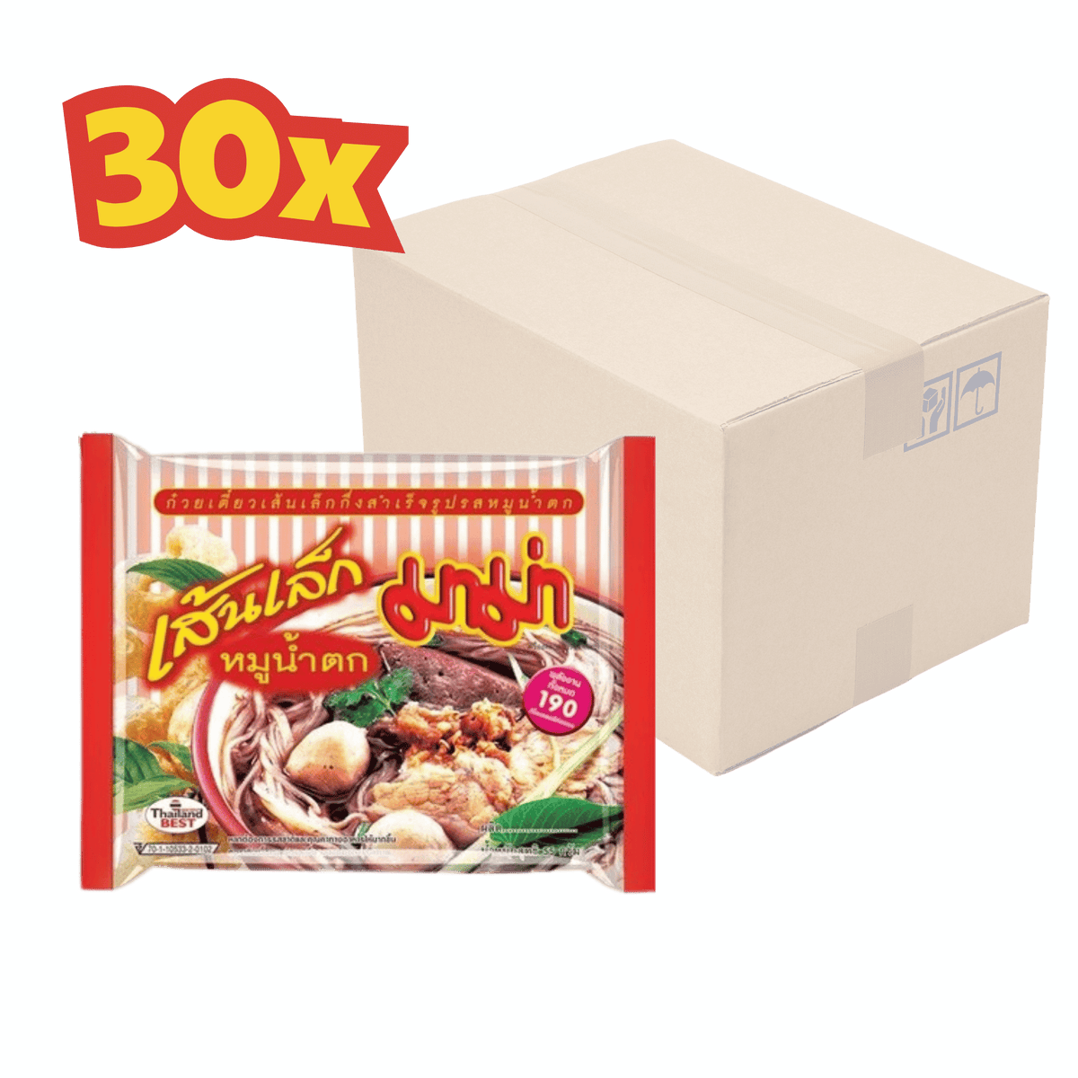 30X MAMA Instant Rice Noodles Moo Nam Tok เส้นเล็กหมูน้ำตก 55 g ก๋วยเตี๋ยวเรือ Thai Boat noodle