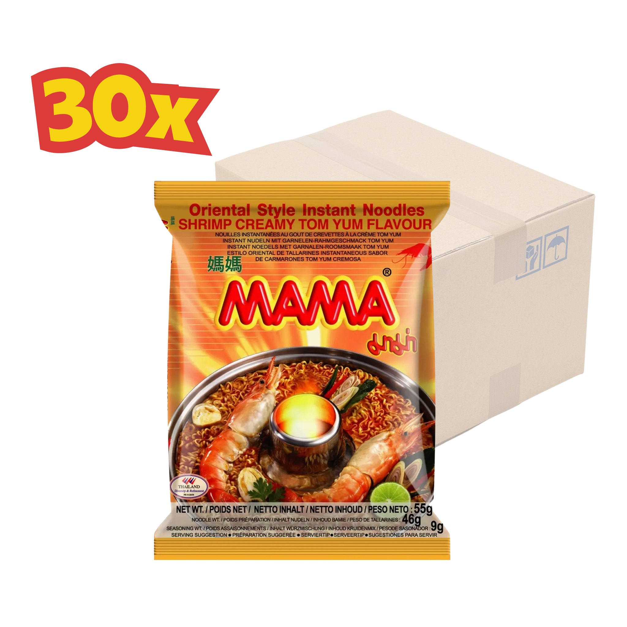 30x MAMA Nudeln Garnelen-Rahm Tom Yum มาม่า ต้มยำกุ้ง น้ำข้น
