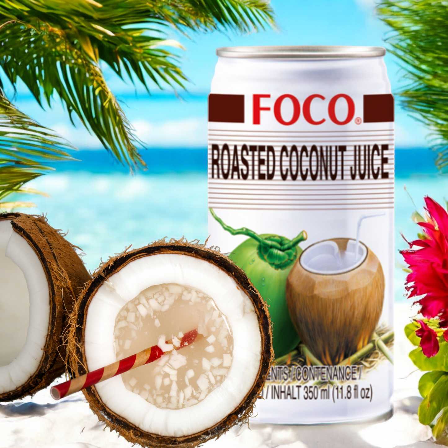 FOCO Getränk aus Kokosnusssaft mit Röstgeschmack 350 ml น้ำมะพร้าวเผา (Dose, inkl. 0,25 € DPG Pfand)