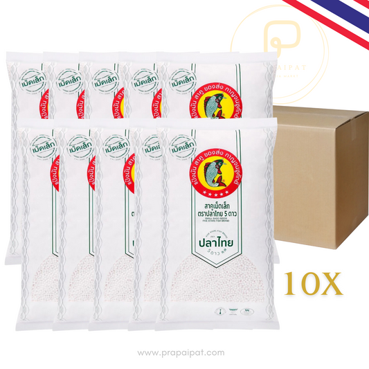 Bulk Sale Five Stars Fish Brand Kleine Tapioka Sago Perlen 400 g Qualitätsprodukt aus Thailand สาคู เม็ดเล็ก ตรา ปลาไืทย 5 ดาว 400 Gram