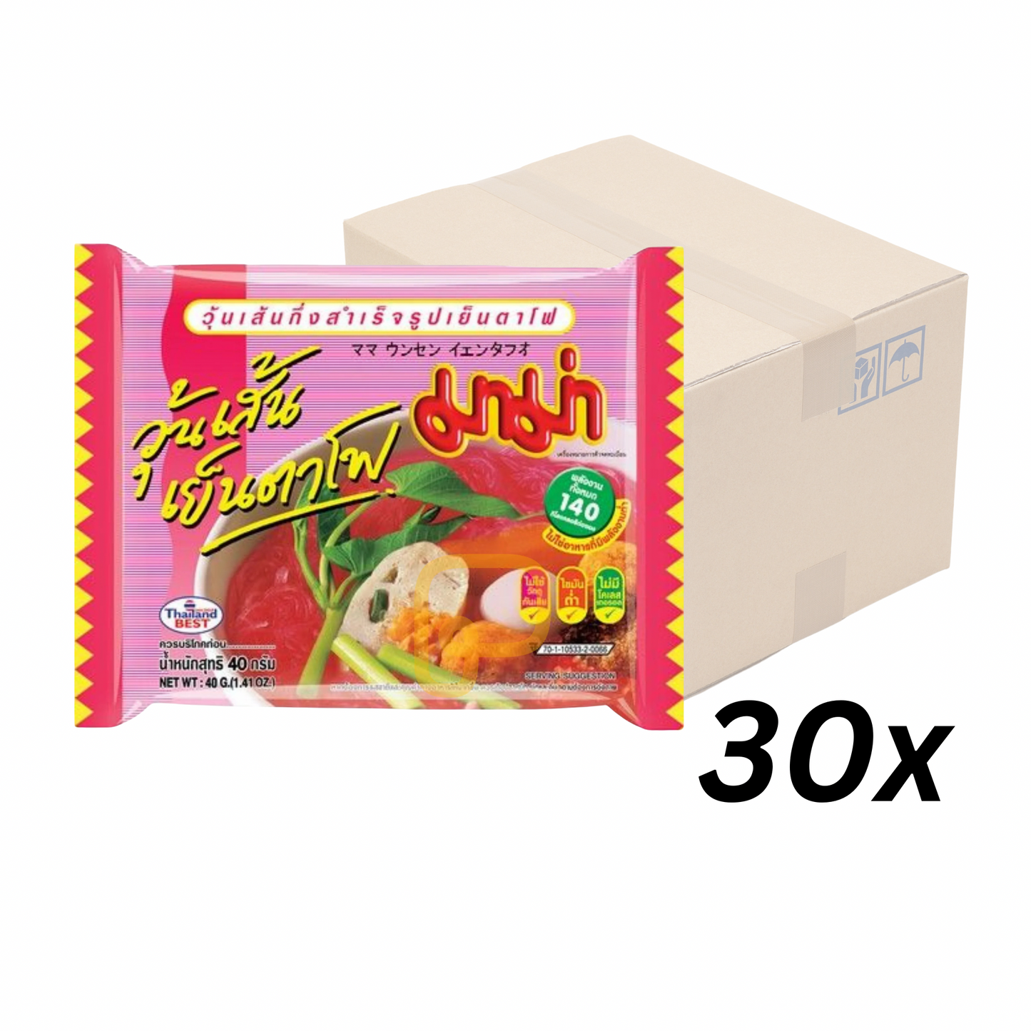 MAMA Instant Bean Vermicelli Yentafo 40 g วุ้นเส้น เย็นตาโฟ x 30 packs