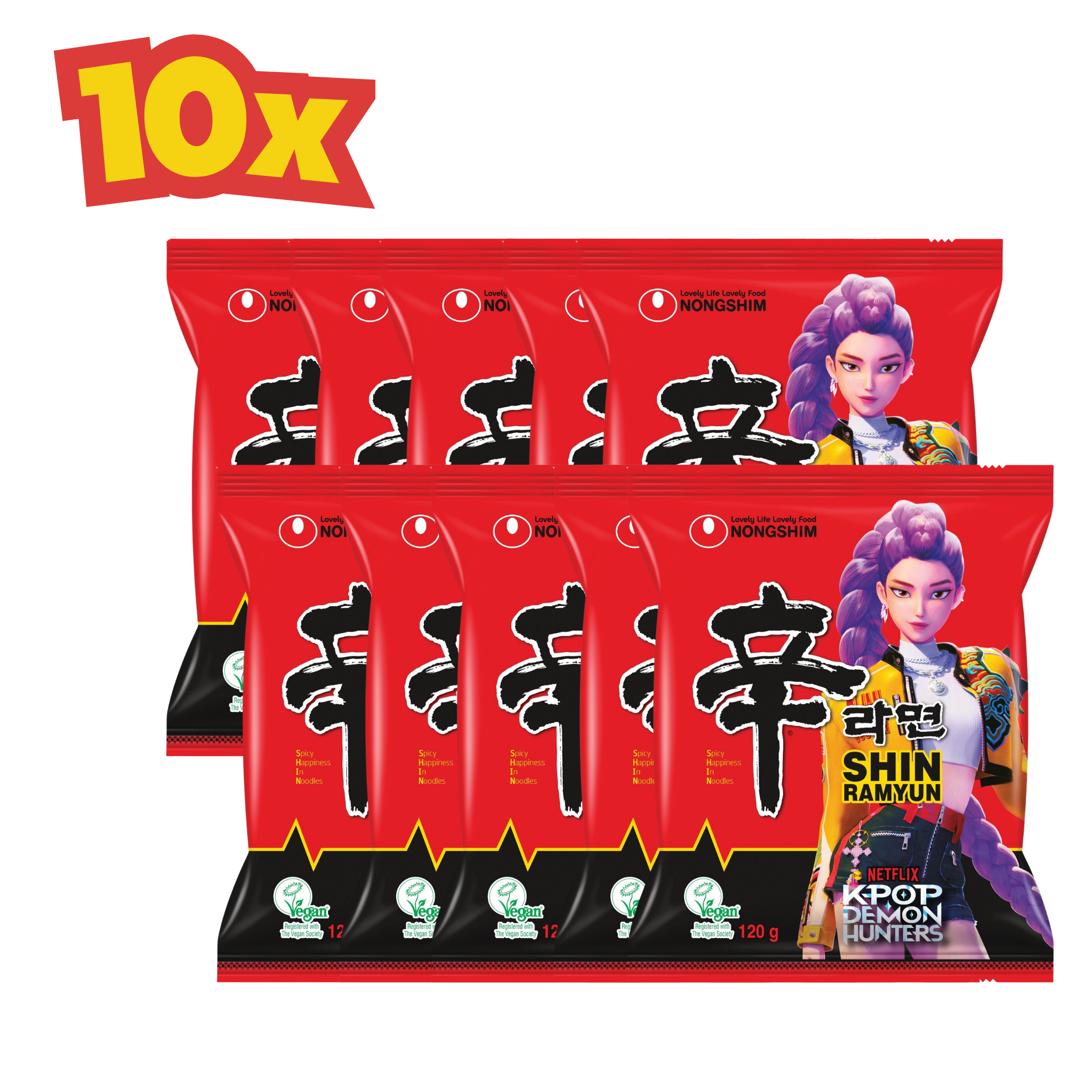 10X Instantnudeln, Shin Ramyun, sehr scharf Limited Edition: K-POP DEMON HUNTERS 120 g (3 Random Design)