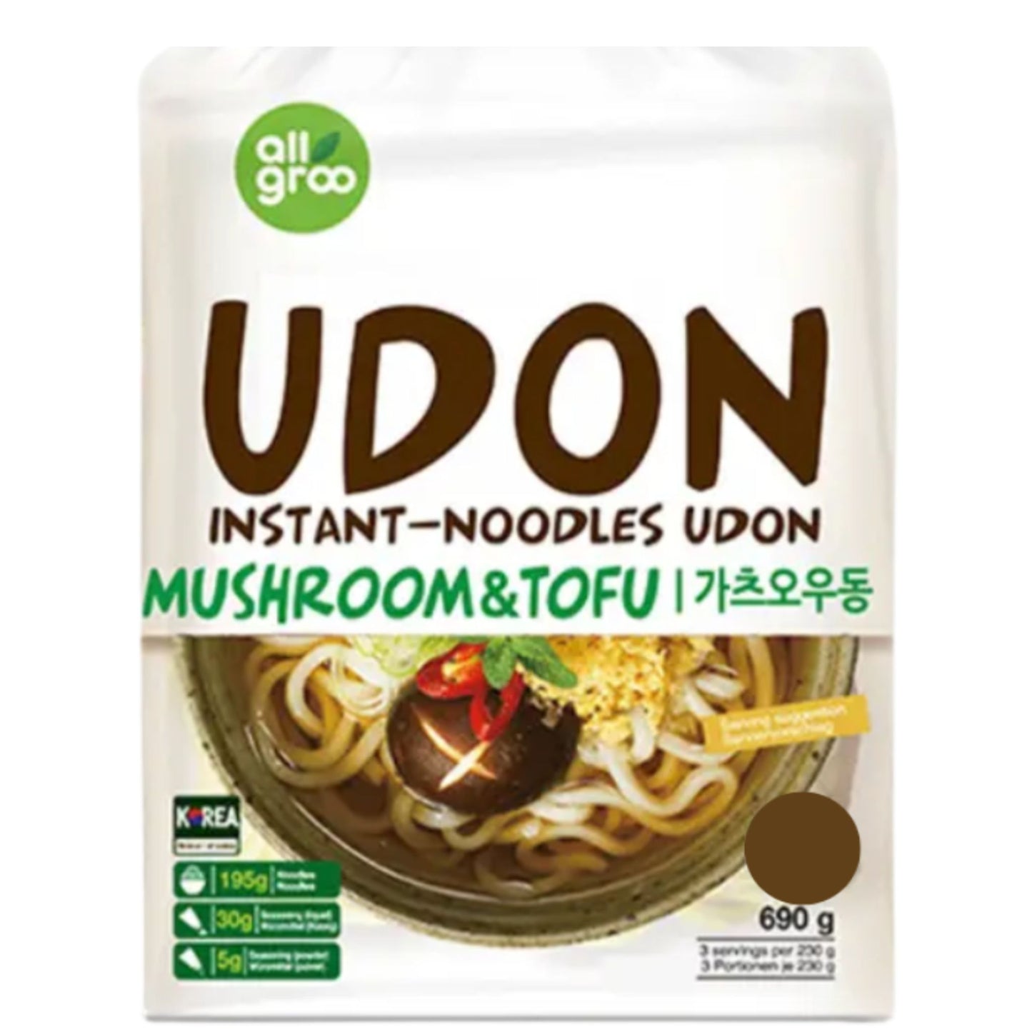 ALLGROO Instant Noodles Udon with Shiitake and Tofu (3 portions-230g) 690g