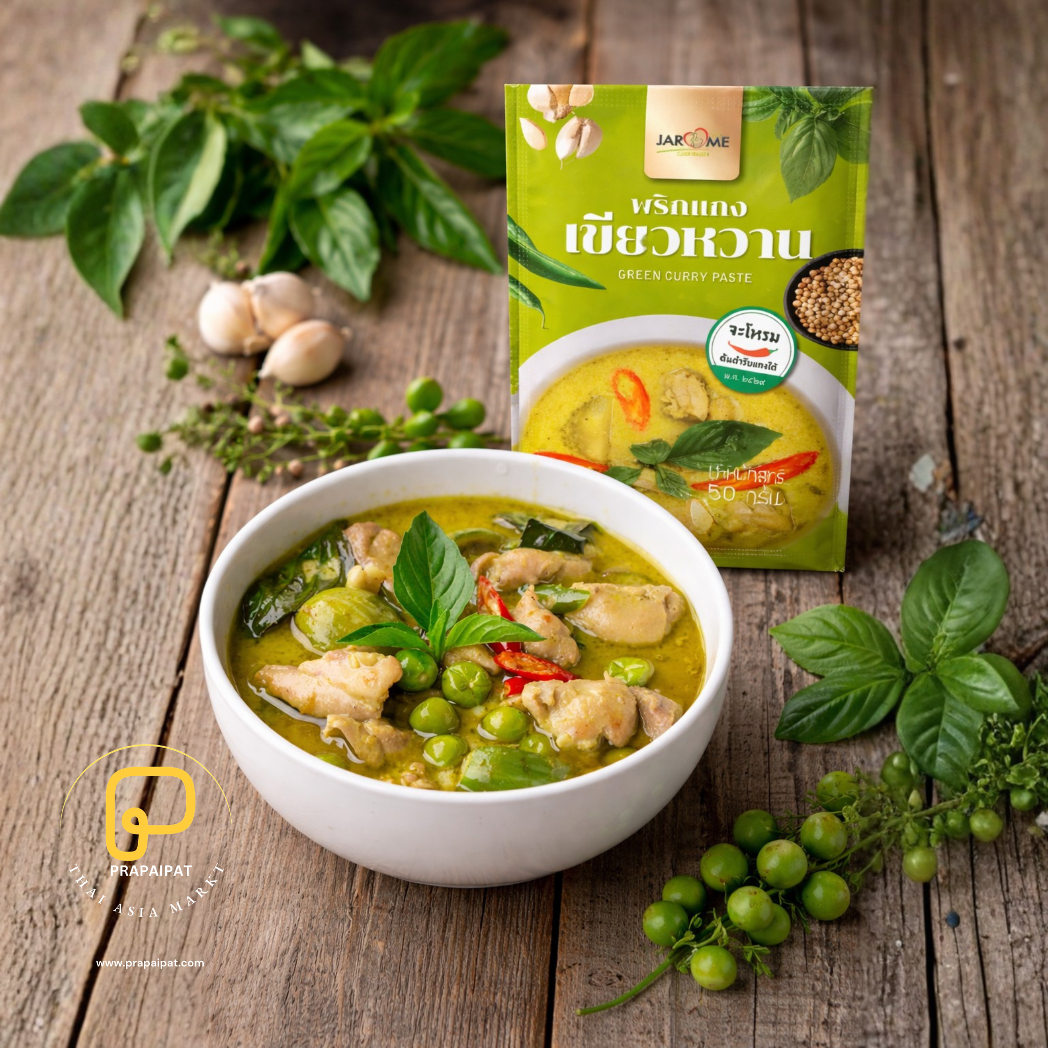 Authentisches Thai Green Curry mit Hähnchen