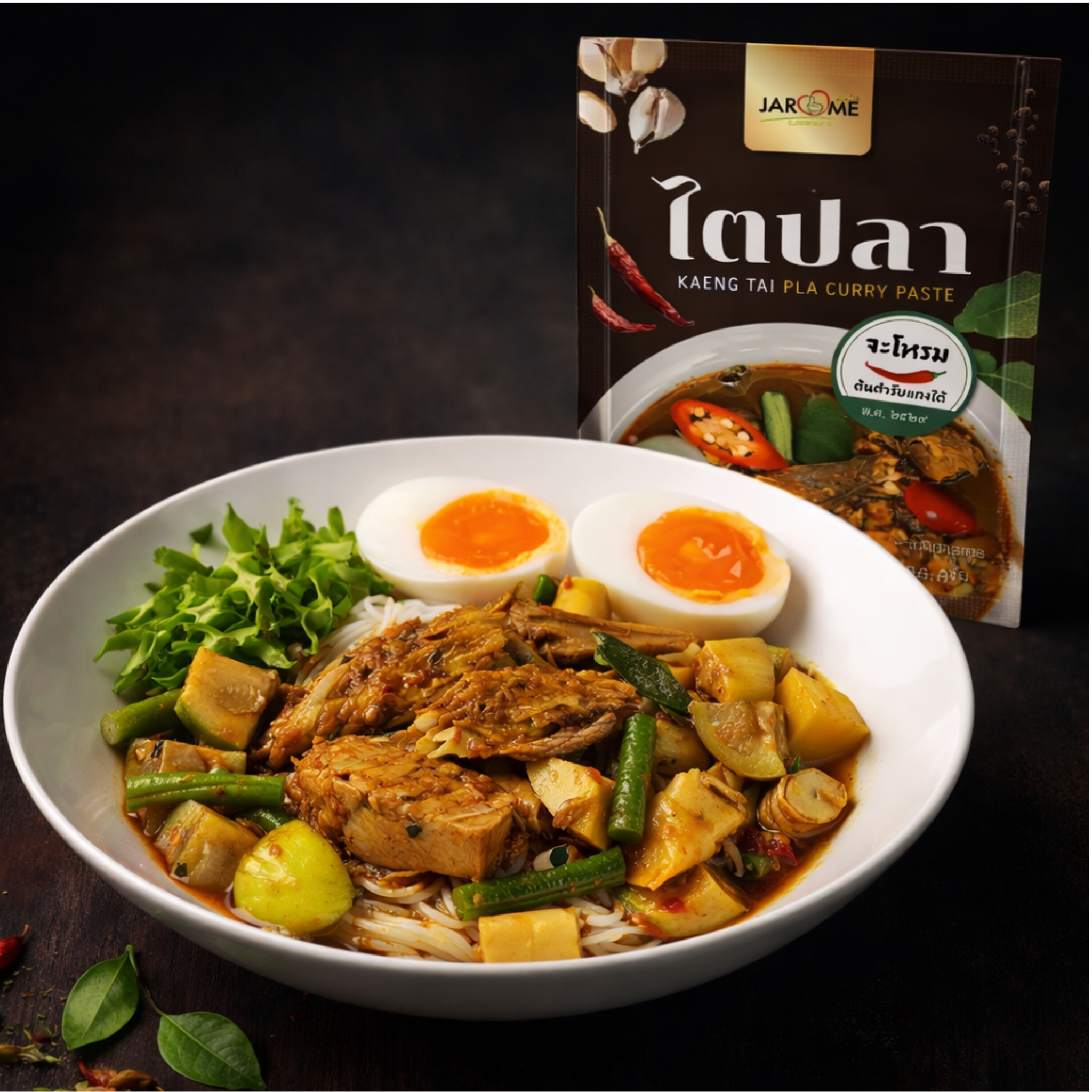 Khanom Jeen mit Kaeng Tai Pla Südthailändische Reisnudeln mit würzigem Curry