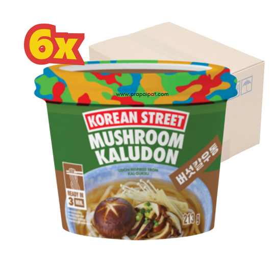 6x KOREAN STREET Instant-Cup-Nudeln Kaludon Mushroom 213 g อุด้ง รส เห็ด
