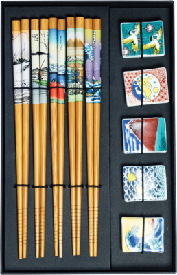 Essstäbchen Set mit Keramik Bänkchen 5 Personen