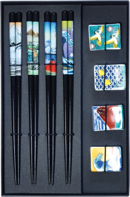 Essstäbchen Set mit Keramik Bänkchen 4 Personen