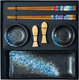 Keramik Sushi Set mit Dippschale und Stäbchen