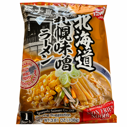 IGARASHI SEIMEN Instant Ramen with Miso Sauce, (Sapporo Miso Ramen) 108 grams