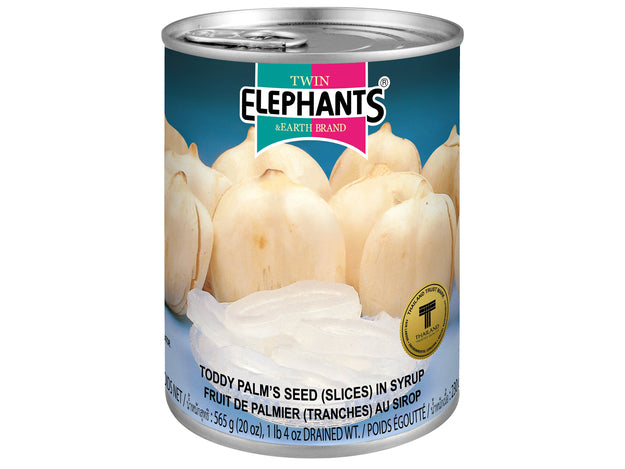 Toddy palm kernels heavily sugared
 Twin Elephants 565 g