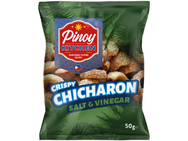 📍Best Before 11.03.2025 - Pinoy Kitchen Knusprige Chicharon-Chips Salz & Essig 50g แคบหมูติดมัน รสน้ำส้มสายชู เกลือ
