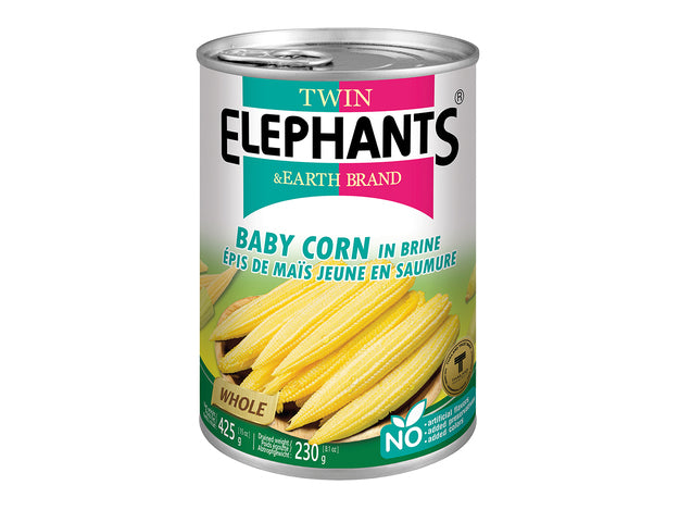 Corn Cobs Young Twin Elephants 484 g ข้าวโพดอ่อน กระป๋อง