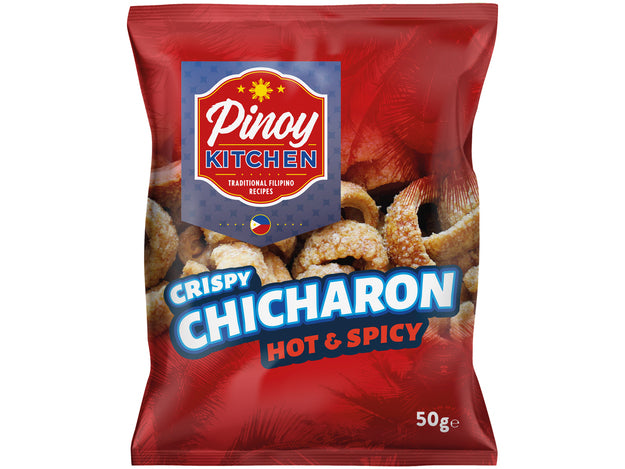 Pinoy Kitchen Crispy Chicharon Chips Hot &amp; Spicy 50g แคบหมูติดมัน รสเผ็ด