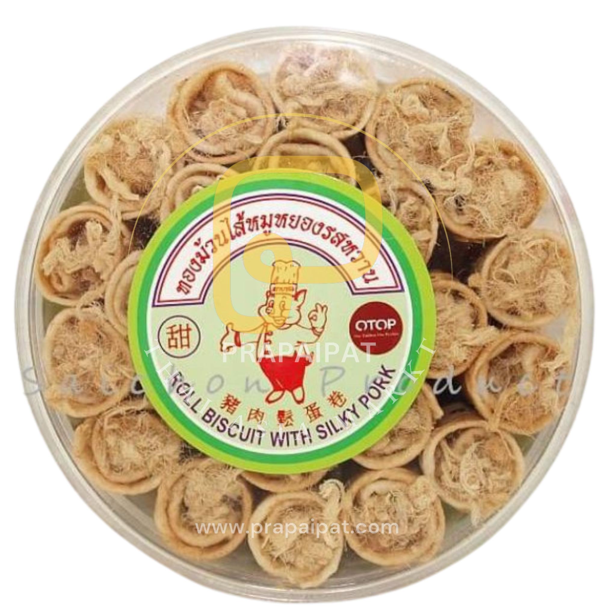 Saichon Roll Biscuit with Silky Pork ทองม้วน ไส้หมูหยอง รสหวาน 130 Gram