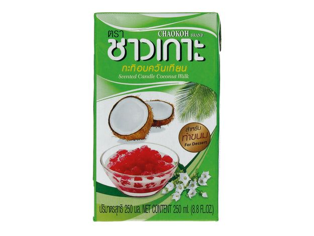 Coconut milk with candle scent (16-18% fat) Chaokoh 250 ML กะทิ อบควันเทียน สำหรับทำขนมไทย ตราชาวเกาะ