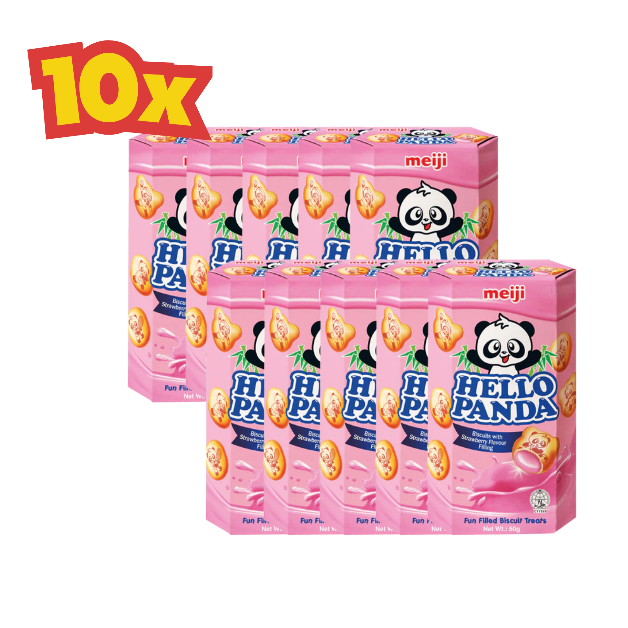 10X Strawberry Meiji Hello Panda Biscuits with Filling 50 g