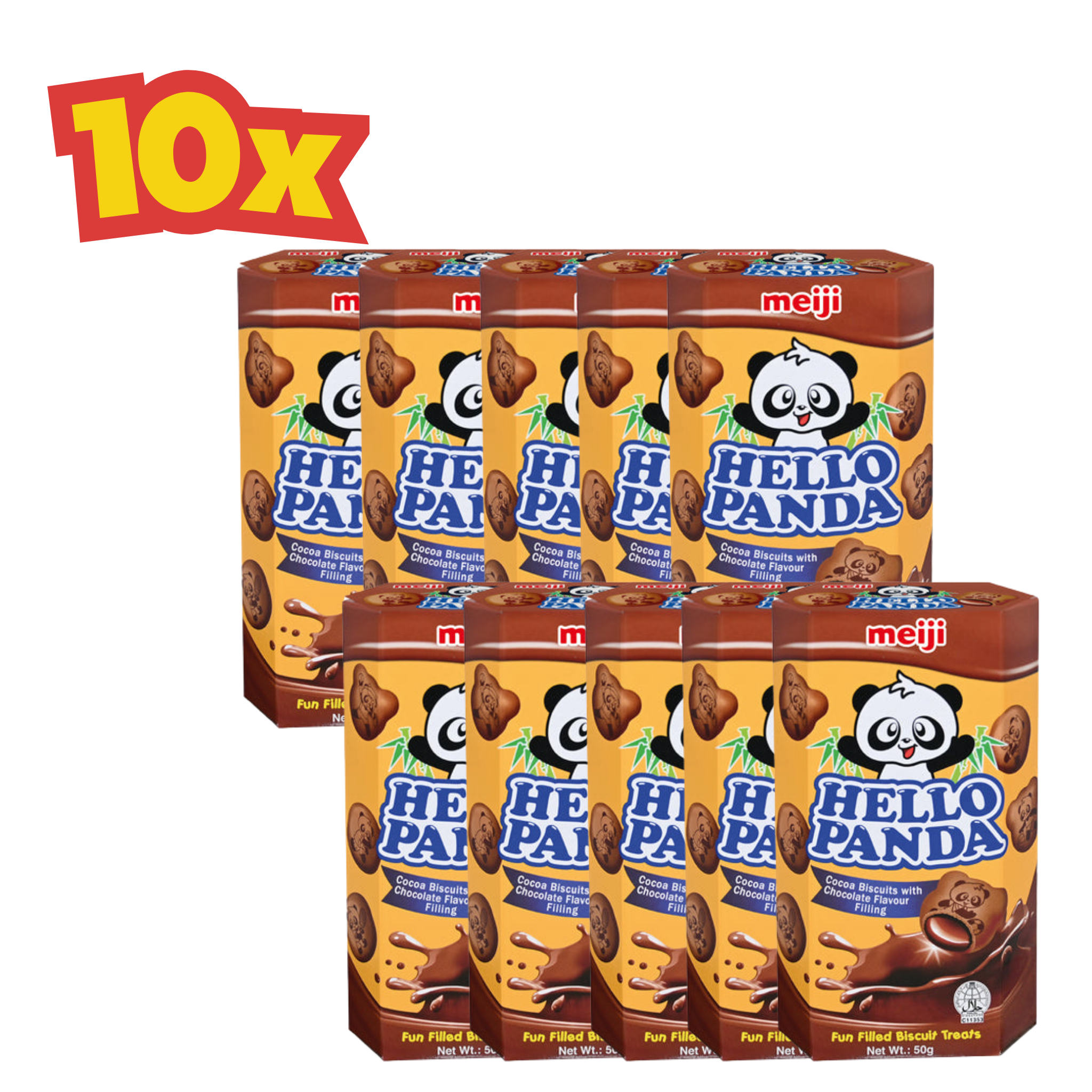 10x Cacao and Chocolate Meiji Hello Panda Biscuits with Filling 50 g