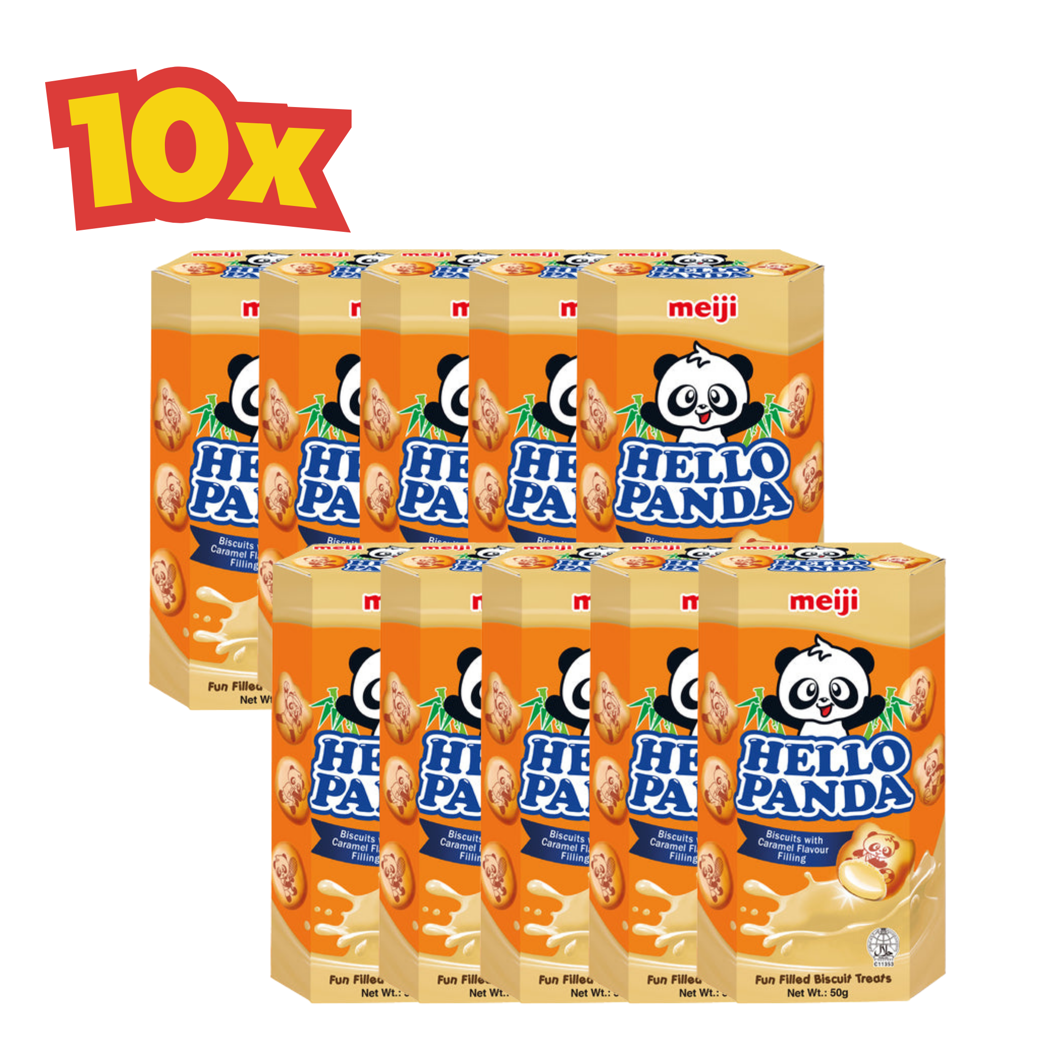 10x Caramel Meiji Hello Panda Biscuits with Filling 50 g