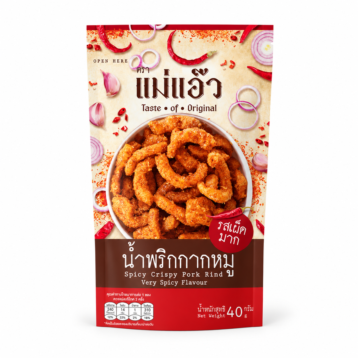 Spicy Crispy Pork Rind 40g น้ำพริกกากหมู แม่แอ๊ว