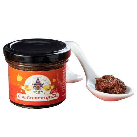 YAK THAI BRAND Thai Chilipaste mit Schweinefleisch Namprik Pao น้ำพริกเผาหมูทอด 100 Gram