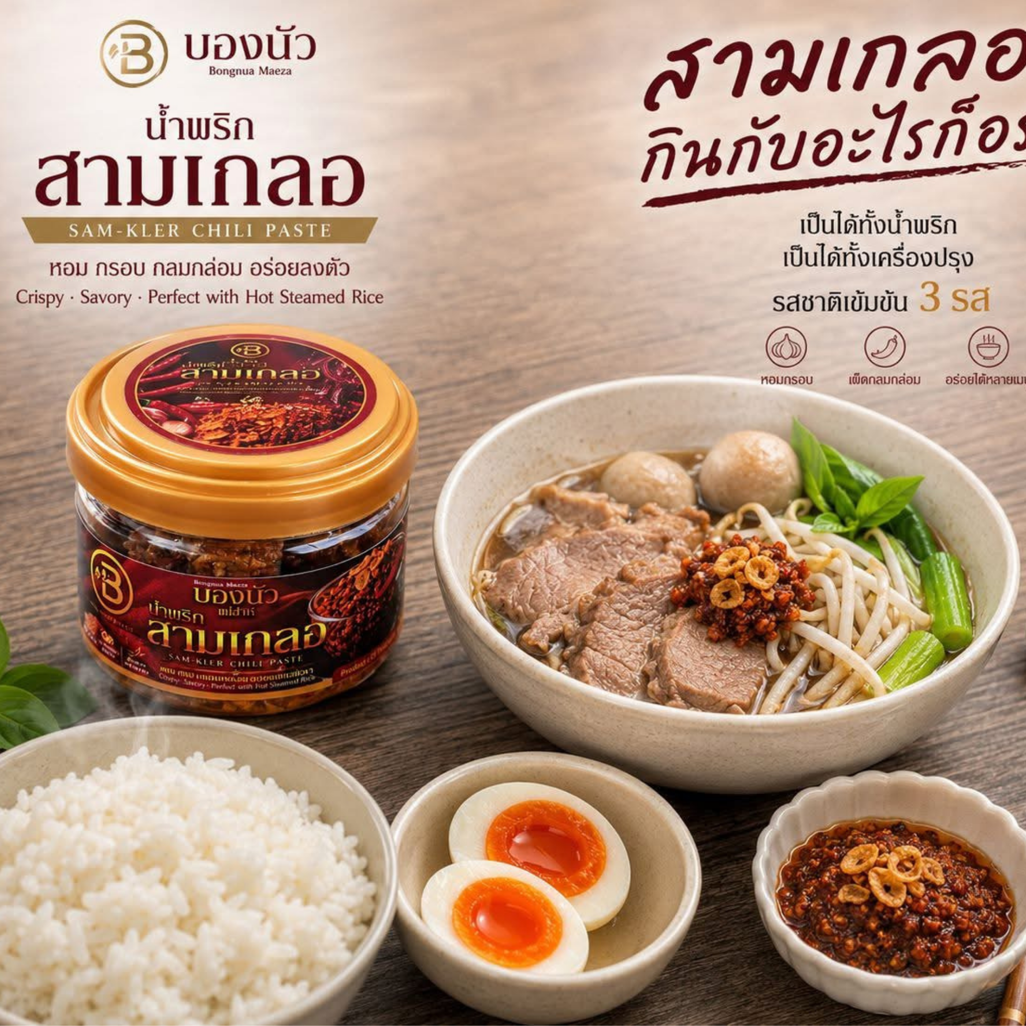 Bong Nua Chilli Oil น้ำพริกสามเกลอ บองนัว 70g