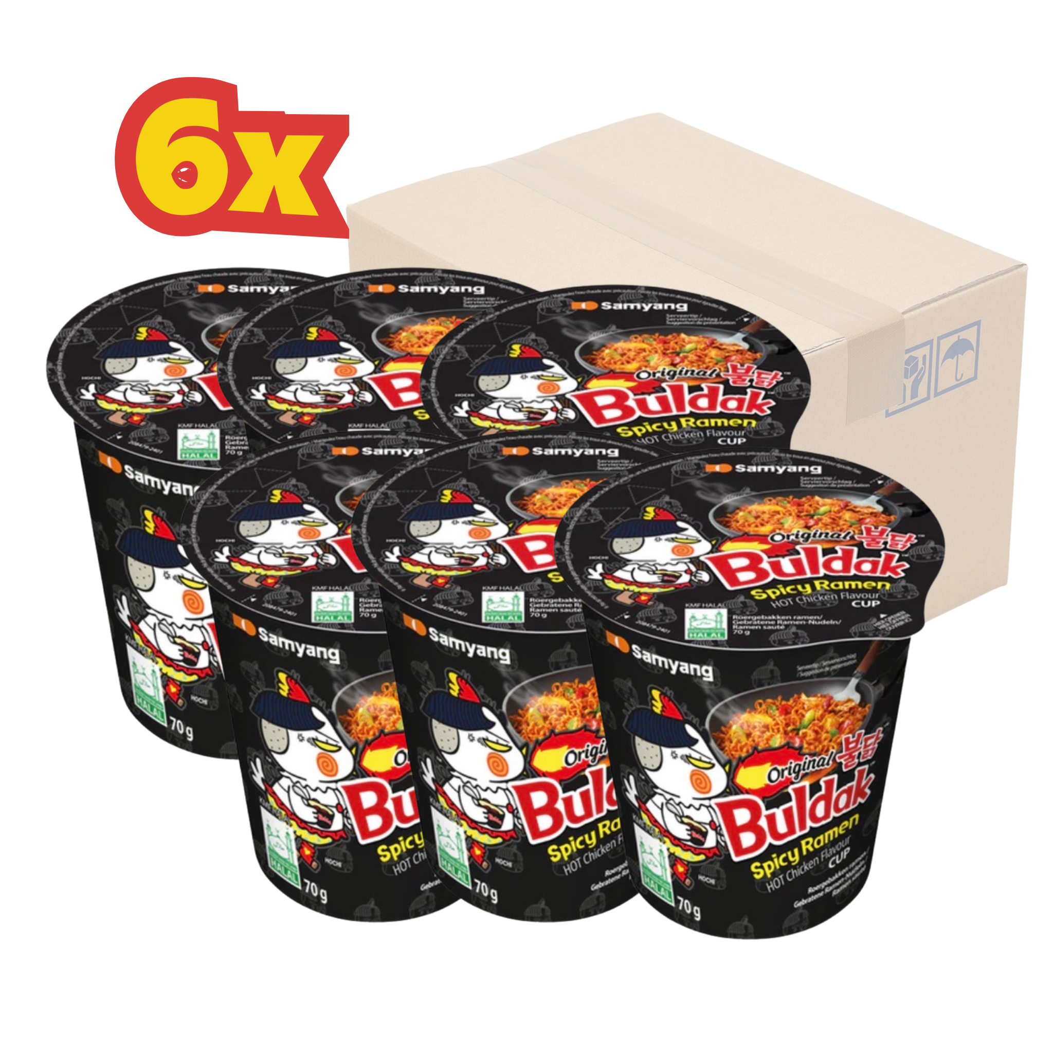 Samyang Buldak Hot Chicken Ramen Cups Buldak Spicy Value 6X