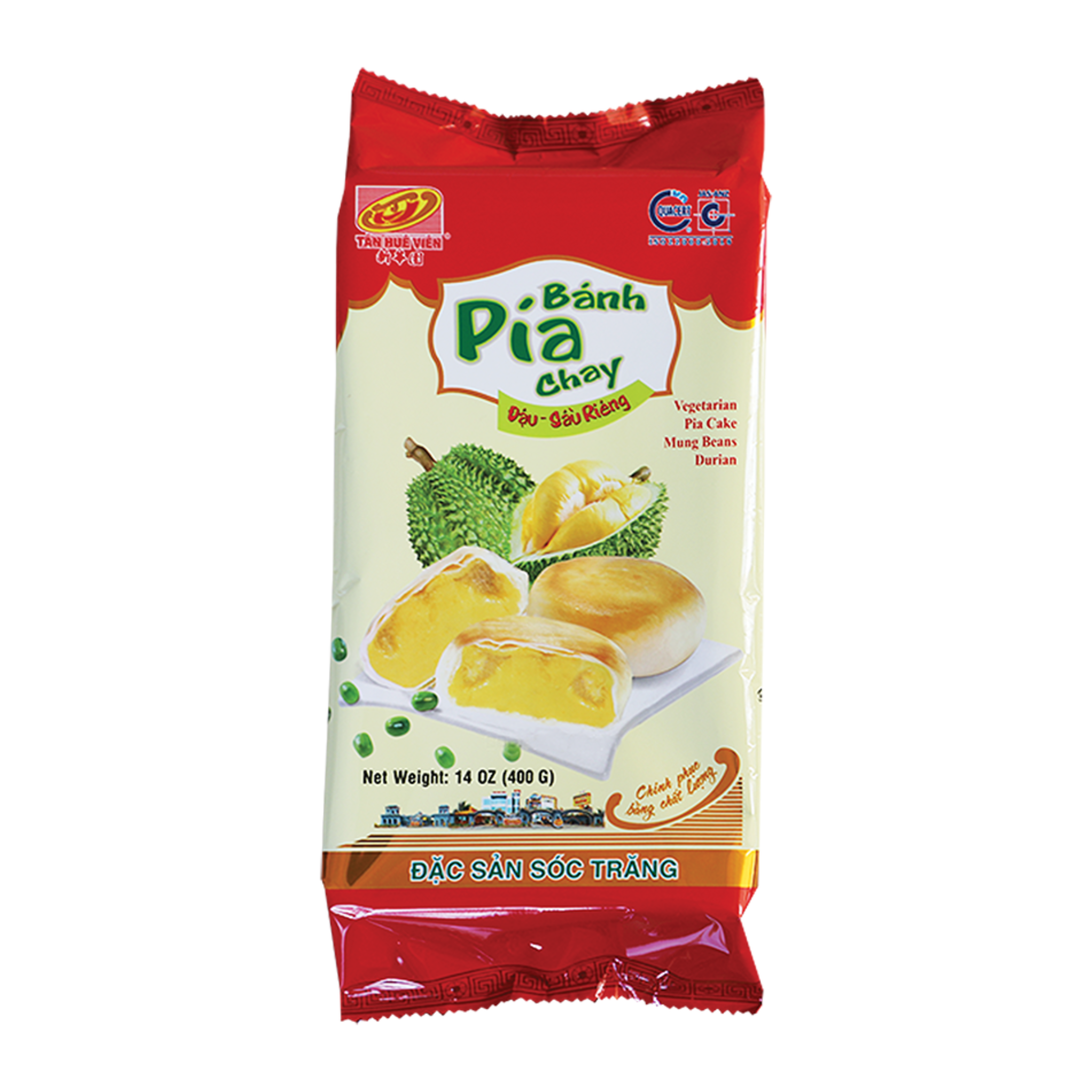 PIA Dessert- Kuchen, gefüllt mit Mungobohnen, Durian 400g (Tiefkühl) ขนมเปี๊ยะ ไส้ทุเรียนถั่วเขียว