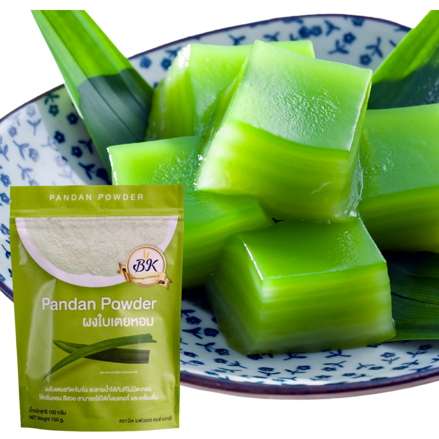 Pandan leave Powder Dried Cooling 100% 100g ผงใบเตยแห้ง Dried pandan leaves powder natural flavor for drinks baking dessert BK Mark