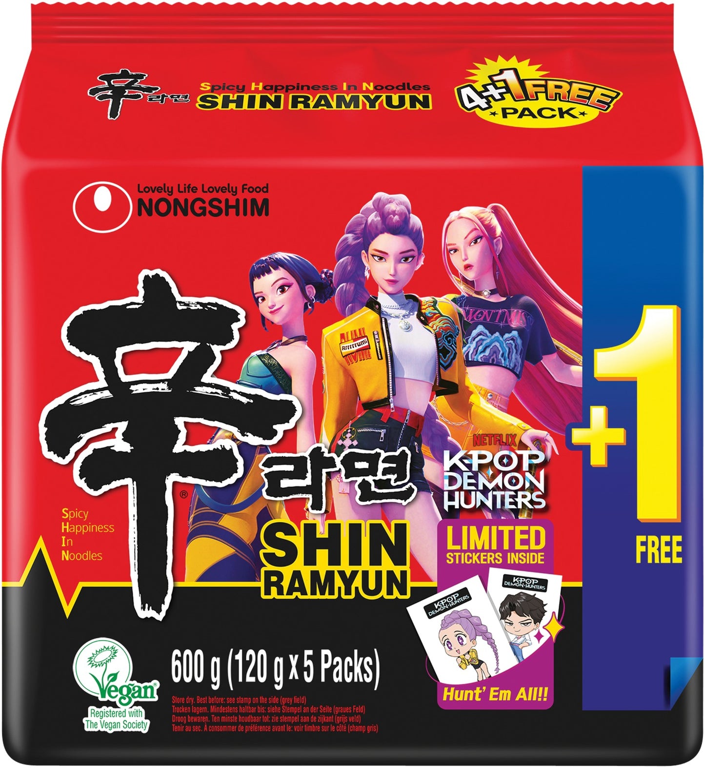 Instantnudeln, Shin Ramyun, sehr scharf Limited Edition: K-POP DEMON HUNTERS 4+1 Multipack 600 g